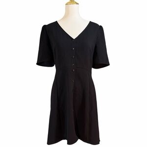 Sezane Lily Black Short Dress with Buttons Size 14 French Girl Style So Cute